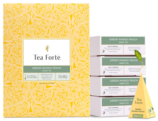 Green Mango Peach Event Box 40ct, open with infuser