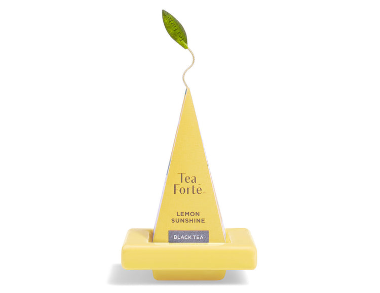 Tea Tray in Lemon Yellow, shown with infuser perched on top
