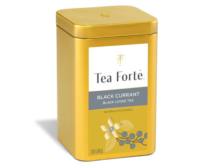 Black Currant tea in a Loose Leaf Tea Canister - side view