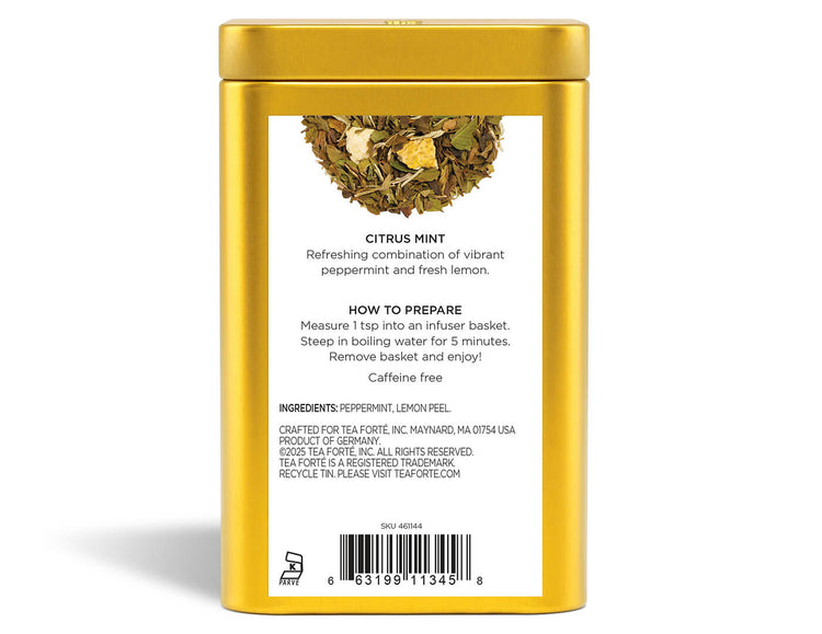 Loose Leaf Tea Canisters Citrus MInt Tea - back view