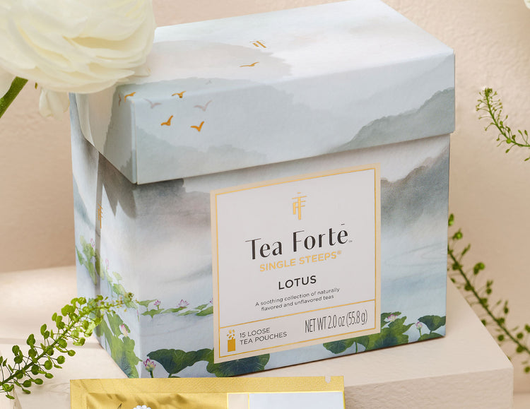 Lotus Single Steeps Sampler of 15 loose tea pouches, closed with flowers