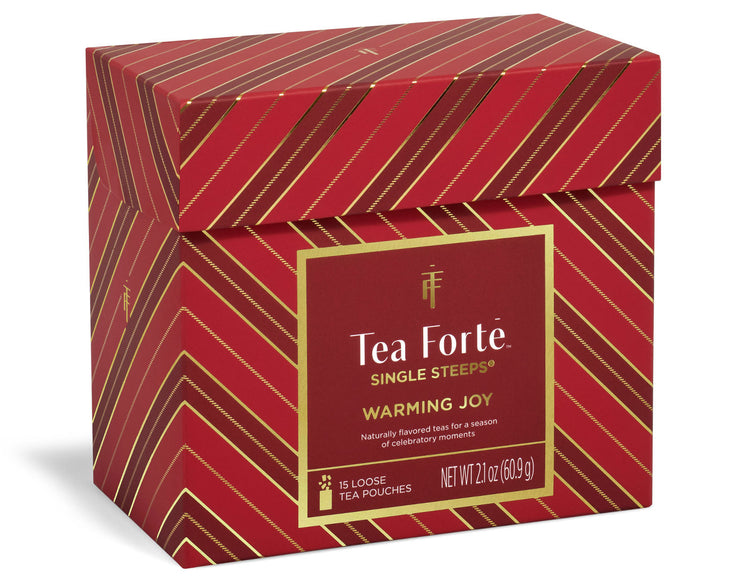 Warming Joy Single Steeps Sampler of 15 loose tea pouches, side view with lid closed