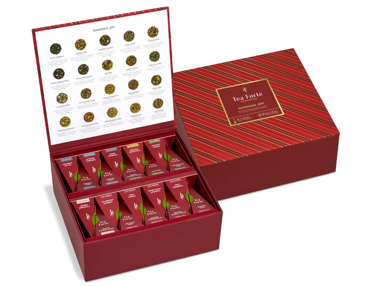 Tea Chest Warming Joy of 40 teas, open and closed