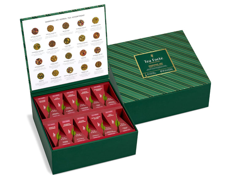 Tea Chest Herbal Warming Joy of 40 teas, open and closed