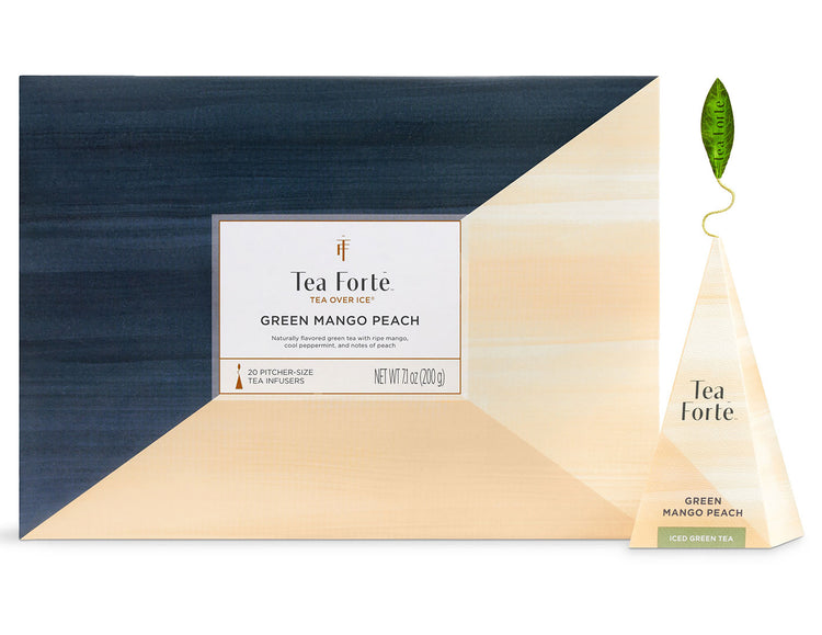 Green Mango Peach Tea Over Ice Bulk Pack of 20 teas, with infuser out front
