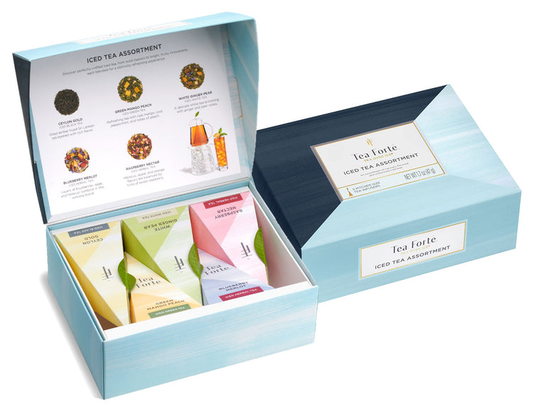 Tea Over Ice 5pk assortment of 5 iced tea, with lid open and closed