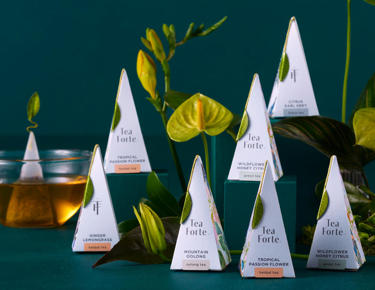Demoiselle pyramid infusers amongst plants