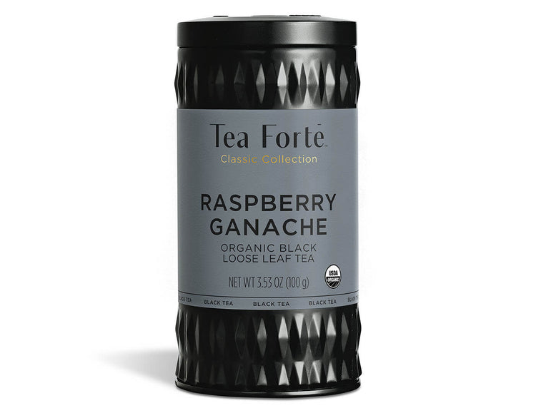 Raspberry Ganache tea in a canister of loose tea