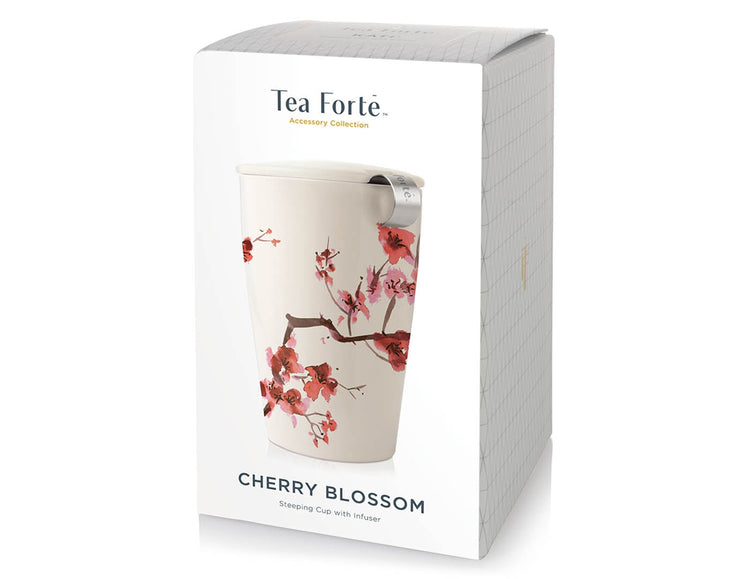 Cherry Blossom design KATI® Steeping cup with infuser showing packaging