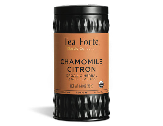 Chamomile Citron tea in a canister of loose tea