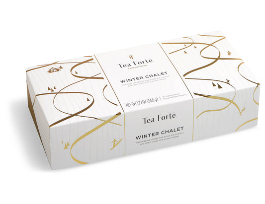 Winter Chalet tea assortment in a 10 count petite presentation box with lid closed