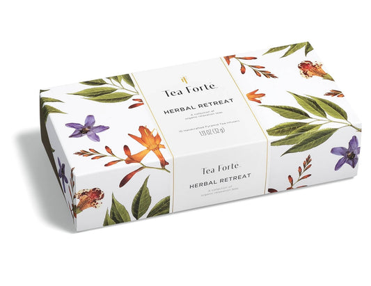 Herbal Retreat tea assortment in a 10 count petite presentation box with lid closed