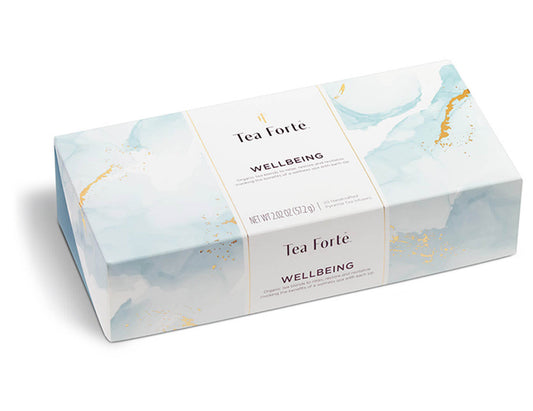 Wellbeing tea assortment in a 10 count petite presentation box with lid closed