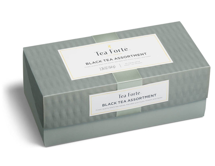 Black tea assortment in a 20 count presentation box with lid closed