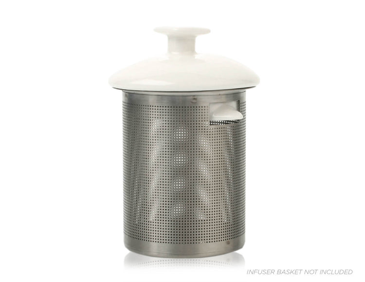 Solstice Teapot lid shown fitting into Solstice  infuser basket